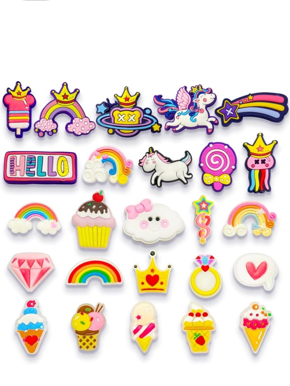 25 PCS  PVC Rainbow Unicorn Cupcakes Charms For Shoes Bracelets  Fun Decoration
